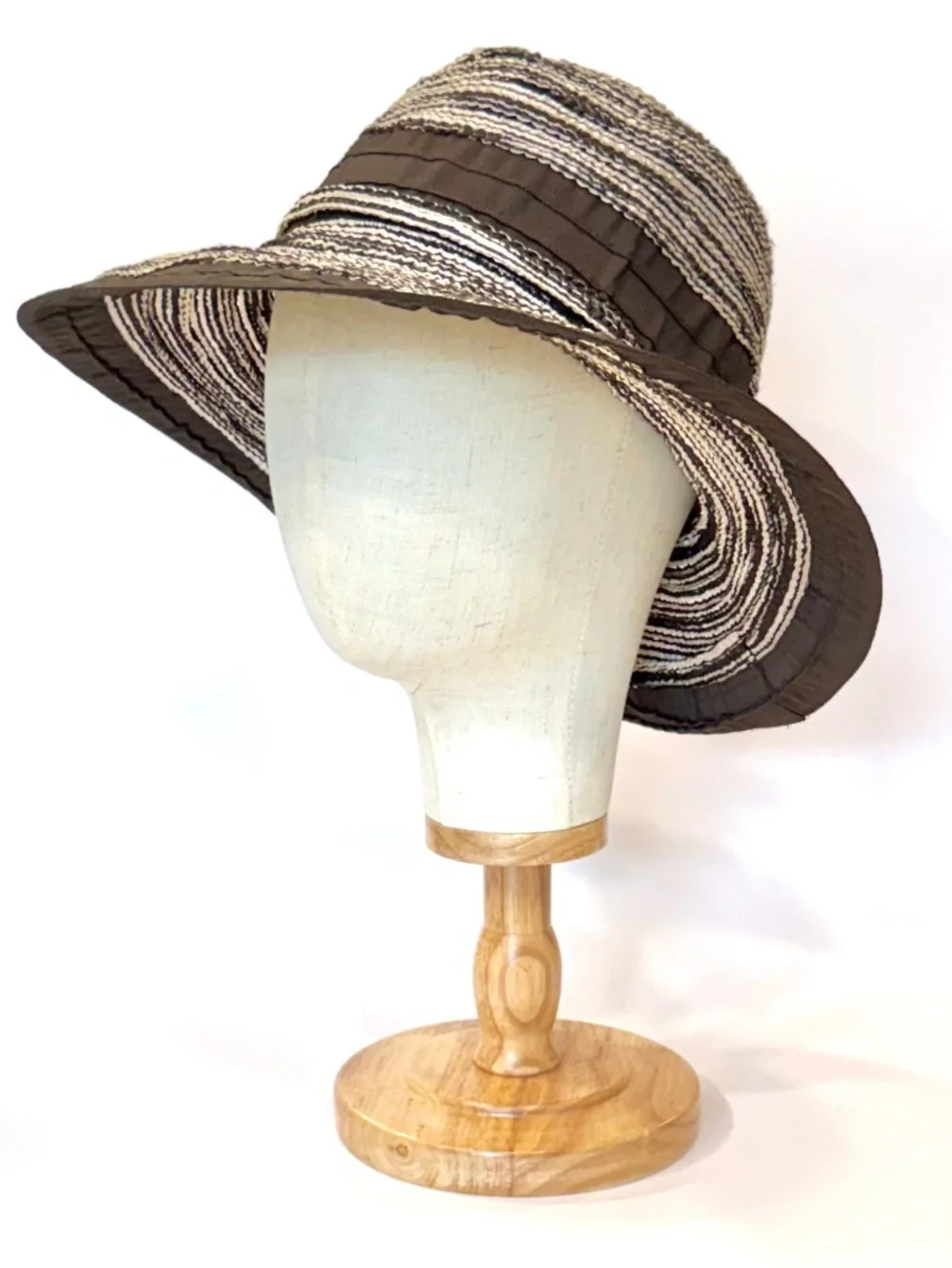 Woman's Brown & White Woven Hat from John Callanan Resort Millinery Collection